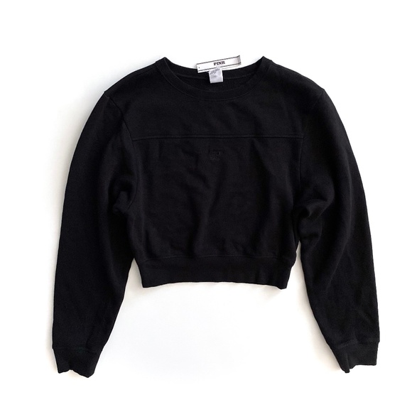 PINK Victoria's Secret Sweatshirt Sweater Black Cropped Nwt Small S - Picture 1 of 3
